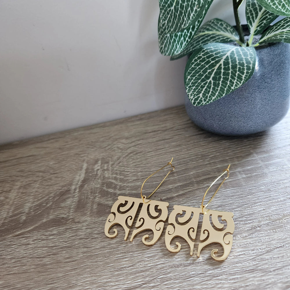 Moko Kauae XL Earrings (Gold) - Tahuri Made